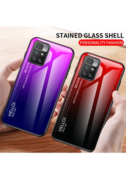 Temperli Cam+Tpu Çerçeve Ince Işık Koruyucu Hibrit Kapak Kılıfı Xiaomi Redmi 10 4g (2021)/10 2022 4g/not 11 4g (Mediatek) -Purple Mavi (Yurt Dışından)