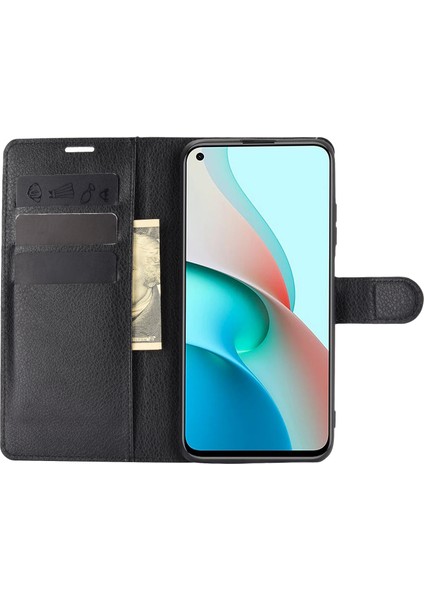 Litchi Doku Cüzdan Tasarımı Deri Telefon Koruyucu Stand Kapağı Xiaomi Redmi Not 9t 5g/not 9 5g-Black (Yurt Dışından)