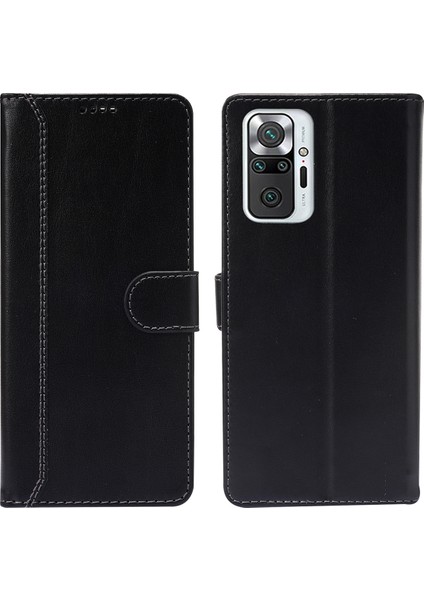Folio Flip Ekleme Pu Deri Stand Kılıfı Cüzdan Kabuğu Xiaomi Redmi Note 10 Pro 4g (Hindistan)/note 10 Pro 4g (Global)/note 10 Pro Max-Black (Yurt Dışından)