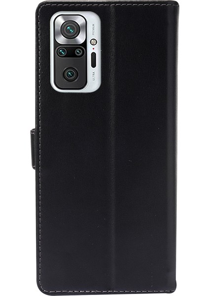 Folio Flip Ekleme Pu Deri Stand Kılıfı Cüzdan Kabuğu Xiaomi Redmi Note 10 Pro 4g (Hindistan)/note 10 Pro 4g (Global)/note 10 Pro Max-Black (Yurt Dışından)