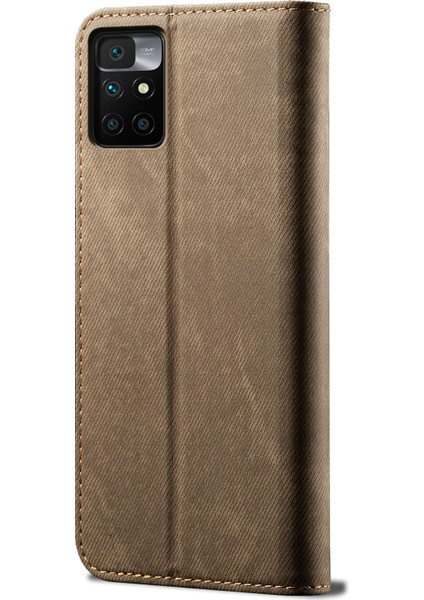 Kot Kumaş Doku Cüzdan Tasarımı Otomatik Emici Deri Telefon Kasası Xiaomi Redmi 10 4g (2021)/10 2022 4g/not 11 4g (Mediatek) -Green (Yurt Dışından) fırsatları