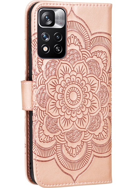 Baskı Mandala Çiçek Flip Pu Deri Kılıf Standı Manyetik Kapatma Koruyucu Telefon Kapağı Strap ile Xiaomi Redmi Note 11 Pro 5g (Çin) (Mediatek)/not 11 Pro+ 5g-Rose Altın (Yurt Dışından) modelleri
