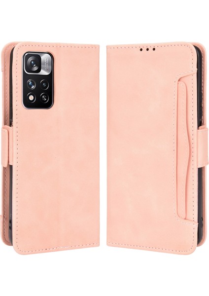 Manyetik Kapanma Çekmeye Dayanıklı Kılıf Çok Kart Yuvası Tasarım Pu Deri Telefon Kapağı Xiaomi Redmi Note 11 Pro+ 5g/redmi Note 11 Pro 5g (Çin) (Mediatek) -Pink (Yurt Dışından)