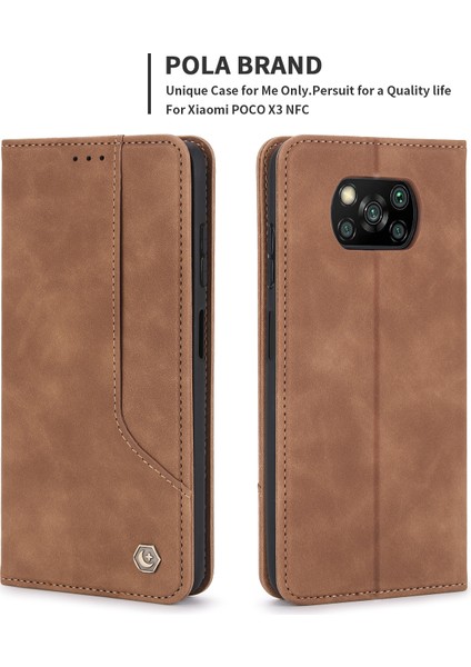 Retro Style Stand Cüzdan Telefon Kılıfı Pu Deri Otomatik Kapanış Xiaomi Için Manyetik Koruyucu Kapak Poco X3/poco X3 Nfc/poco X3 Pro-Brown (Yurt Dışından)