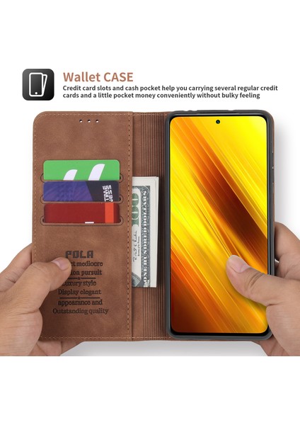Retro Style Stand Cüzdan Telefon Kılıfı Pu Deri Otomatik Kapanış Xiaomi Için Manyetik Koruyucu Kapak Poco X3/poco X3 Nfc/poco X3 Pro-Brown (Yurt Dışından)