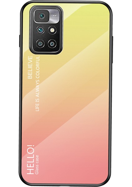 Temperli Cam+Tpu Çerçeve Ince Işık Koruyucu Hibrit Kapak Kılıfı Xiaomi Redmi 10 4g (2021)/10 2022 4g/not 11 4g (Mediatek) -Yellow Pembesi (Yurt Dışından)