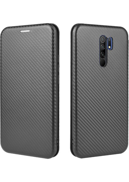 Karbon Fiber Oto-Emilen Deri Standı Cep Telefonu Kılıfı Xiaomi Redmi 9-Black (Yurt Dışından) fırsatları