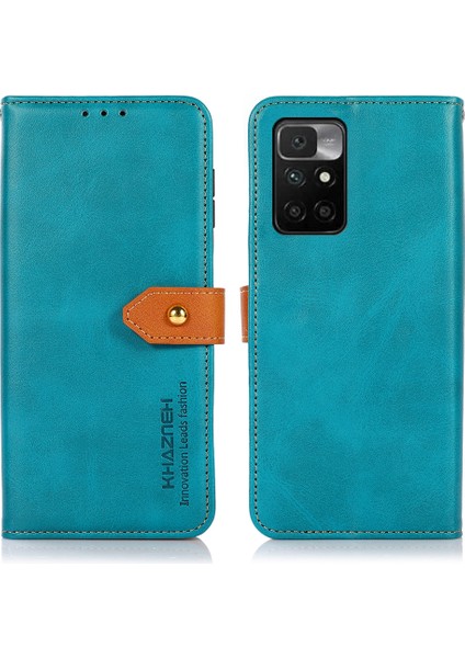 Khazneh Deri Deri Cüzdan Stand Tasarım Kapak Kılıfı Xiaomi Redmi Için Altın Manyetik Kuello Not 11 4g (Mediatek)/redmi 10 4g/redmi 10 2022 4g/10 Prime-Blue (Yurt Dışından)