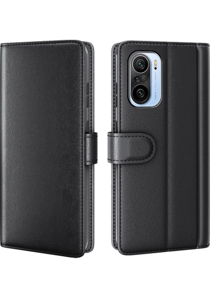 Xiaomi Mi 11I/POCO F3/redmı K40/REDMI K40 Pro/redmi K40 Pro+ Split Orijinal Deri Kitap Cüzdan Flip Kılıf Tam Koruma Folio Stand Kapak Koruyucu-Black (Yurt Dışından)