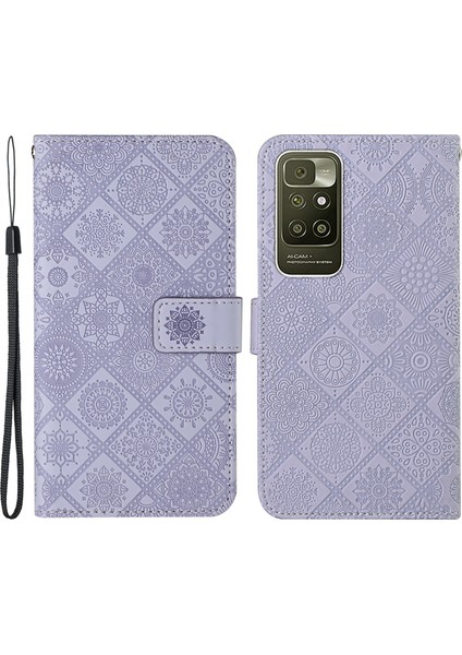 Basılı Çiçek Pu Deri Manyetik Flip Xiaomi Redmi 10 4g (2021)/REDMI 10 2022 4g/redmi Not 11 4g (Mediatek)/redmi 10 Prime-Purple (Yurt Dışından)