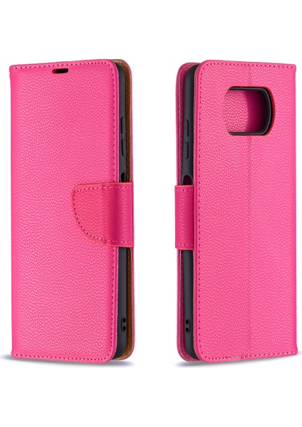 Xiaomi Poco X3/poco X3 Nfc-Rose Için Cüzdan Deri Standı Kasası ile Litchi Yüzeyi (Yurt Dışından)