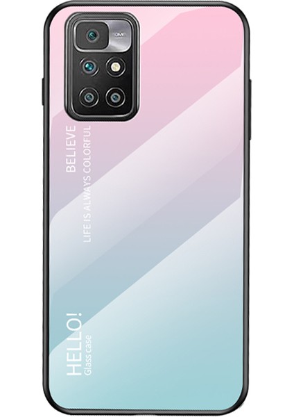Temperli Cam+Tpu Çerçeve Ince Işık Koruyucu Hibrit Kapak Kılıfı Xiaomi Redmi 10 4g (2021)/10 2022 4g/not 11 4g (Mediatek) -Pink Mavisi (Yurt Dışından)