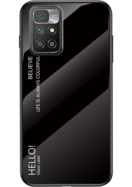 Gradyan Temperli Cam+Tpu Çerçeve Ince Işık Işık Koruyucu Hibrit Kapak Kılıfı Xiaomi Redmi 10 4g (2021)/10 2022 4g/not 11 4g (Mediatek) -Black (Yurt Dışından)