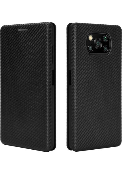 Karbon Fiber Kart Tutucu Xiaomi Poco X3/poco X3 Nfc-Black Için Otomatik Emer Deri Kılıf (Yurt Dışından)