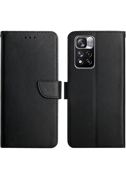Nappa Doku Folio Flip Orijinal Deri Tam Kapsama Telefon Kasası Manyetik Kapanma Standı Xiaomi Redmi Note 11 Pro 5g (Çin) (Mediatek)/not 11 Pro+ 5g-Black (Yurt Dışından)