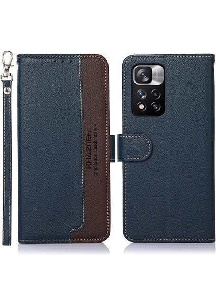 Khazneh Rfid Litchi Engelleme Dokusu Telefon Kabuğu Iyi Korumalı Anti-Hırsızlık, Xiaomi Için Stant Cüzdanı ile Deri Kapak Not 11 Pro 5g (Çin) (Mediatek)/11 Pro+ 5g-Blue (Yurt Dışından)