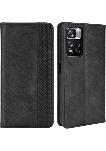 Mozaik Sınır Deseni Deri Retro Cüzdan Xiaomi Redmi Için Stand Koruyucu Kapak Not 11 Pro+ 5g/redmi Note 11 Pro 5g (Çin) (Mediatek) -Black (Yurt Dışından)