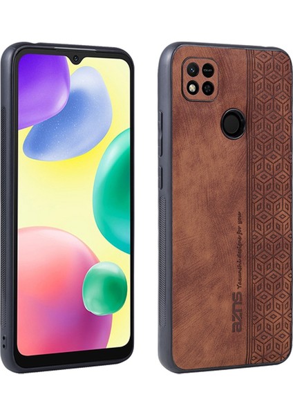 Xiaomi Için Redmi 10A/REDMI 9c/redmi 9c Nfc Pu Deri Kaplamalı Tpu Kılıf Anti-Düşük Basılı Desenli Desen Telefon Kapak-Kahverengi (Yurt Dışından)