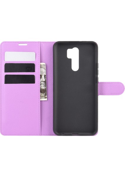 Litchi Doku Cüzdan Standı Deri Kapak Kılıfı Xiaomi Redmi 9-Mor (Yurt Dışından) modelleri