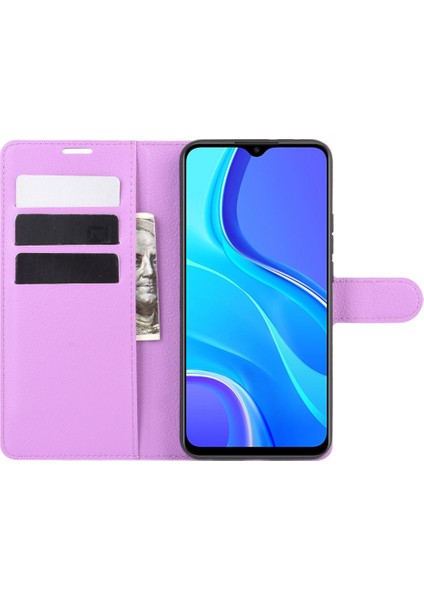 Litchi Doku Cüzdan Standı Deri Kapak Kılıfı Xiaomi Redmi 9-Mor (Yurt Dışından) fırsatları