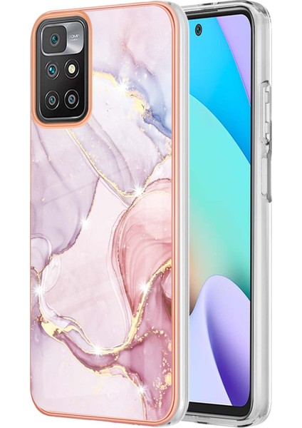 Mermer Tasarım Elektrokaplatma Kenarı Imd Iml Tpu Xiaomi Redmi Için Scratch-Dirençli Telefon Geri Kapak Kılıfı Not 11 4g (Mediatek)/10 4g (2021)/10 2022 4g/10 Prime-Rose Gold (Yurt Dışından)