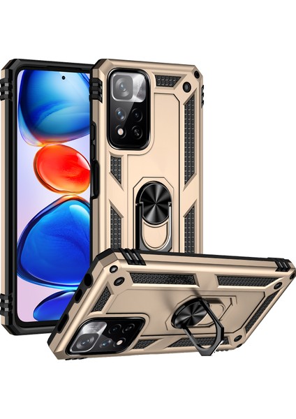 Damla Geçirmez Anti-Çizik Sert Pc Yumuşak Tpu Cep Telefon Kılıfı Xiaomi Redmi Için Ring Kickstand ile Note 11 Pro 5g (Çin) (Mediatek)/note 11 Pro+ 5g-Gold (Yurt Dışından)