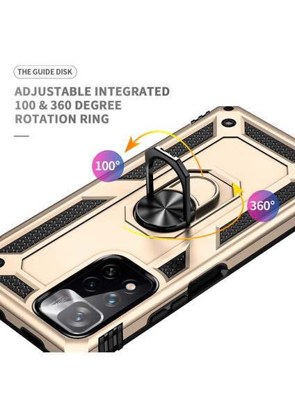 Damla Geçirmez Anti-Çizik Sert Pc Yumuşak Tpu Cep Telefon Kılıfı Xiaomi Redmi Için Ring Kickstand ile Note 11 Pro 5g (Çin) (Mediatek)/note 11 Pro+ 5g-Gold (Yurt Dışından) modelleri