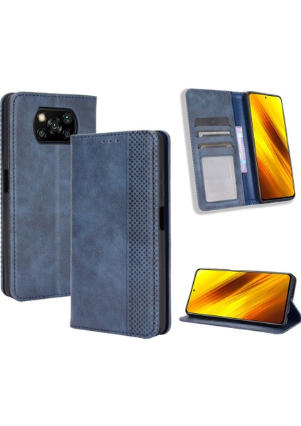 Xiaomi Poco X3 Nfc/poco X3-Blue Için Vintage Stil Deri Cüzdan Kılıfı (Yurt Dışından)
