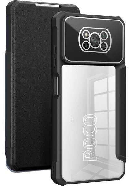 Xiaomi Poco X3/poco X3 Pro/poco X3 Nfc Iş Stili Stand Kabuk Pu Deri+Tpu+Pc Kılıfı Manyetik Otomatik Kapalı Telefon Kapağı Kart Yuvası-Black (Yurt Dışından)