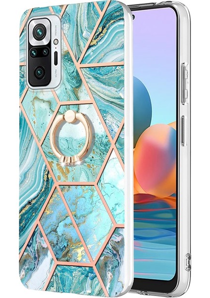 Xiaomi Redmi Için Note 10 Pro 4g (Global)/note 10 Pro Max Mermer Desen Yüzüğü Kickstand Tpu Kılıfı Elektrokaplatma Imd Işçilik Telefon Kapak Mavisi (Yurt Dışından)