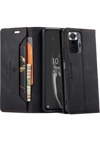 Xiaomi Redmi Için Note 10 Pro 4g (Hindistan)/(Global)/note 10 Pro Max Rfıd Engelleme Manyetik Kapatma Kabuğu, Vintage Buzlu Pu Deri+Tpu Cüzdan Stand Flip Cover-Black (Yurt Dışından)
