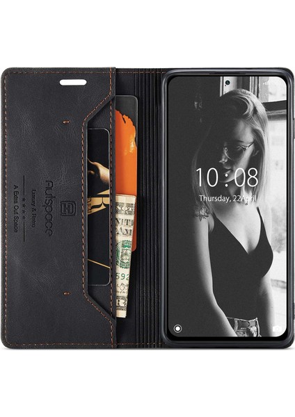 Xiaomi Redmi Için Note 10 Pro 4g (Hindistan)/(Global)/note 10 Pro Max Rfıd Engelleme Manyetik Kapatma Kabuğu, Vintage Buzlu Pu Deri+Tpu Cüzdan Stand Flip Cover-Black (Yurt Dışından)