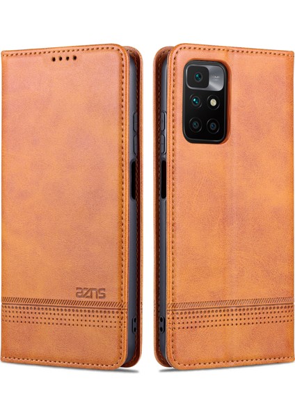 Dayanıklı Cüzdan Tasarımı Pu Deri Deri Şok Geçirmez Telefon Kapak Kılıfı Xiaomi Redmi 10 4g (2021)/REDMI 10 2022 4g/redmi Not 11 4g (Mediatek)/redmi 10 Prime-Brown (Yurt Dışından)
