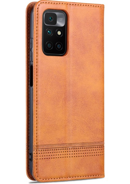 Dayanıklı Cüzdan Tasarımı Pu Deri Deri Şok Geçirmez Telefon Kapak Kılıfı Xiaomi Redmi 10 4g (2021)/REDMI 10 2022 4g/redmi Not 11 4g (Mediatek)/redmi 10 Prime-Brown (Yurt Dışından) modelleri