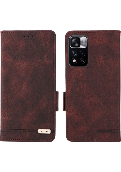 Xiaomi Redmi Için Note 11 Pro 5g (Çin) (Mediatek)/11 Pro+ 5g Donanım Tasarımı Pu Deri Kitap Kılıf Stand Manyetik Kapatma Flip Cüzdan Kapak Kablosu (Yurt Dışından)
