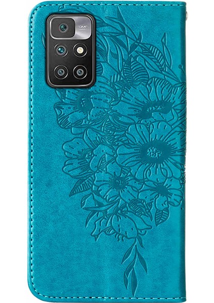 Şok Geçirmez Kelebek Çiçek Deseni Deri Cüzdan Xiaomi Için Bilek Kayışı ile Telefon Kılıfı Not 11 4g (Mediatek)/10 4g (2021)/10 2022 4g/10 Prime-Blue (Yurt Dışından) modelleri