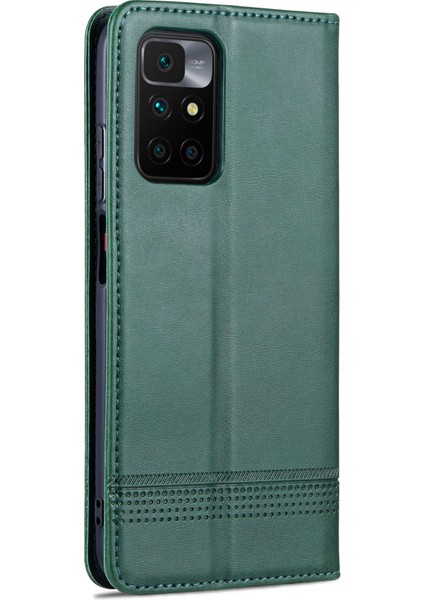 Dayanıklı Cüzdan Tasarım Pu Deri Deri Şok Geçirmez Telefon Kapak Kılıfı Xiaomi Redmi 10 4g (2021)/REDMI 10 2022 4g/redmi Not 11 4g (Mediatek)/redmi 10 Prime-Green (Yurt Dışından) modelleri