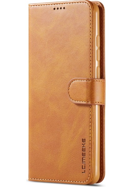 Cowhide Doku Deri Deri Cüzdan Stand Telefon Kılıfı Xiaomi Redmi 9 Işıklı Kahverengi (Yurt Dışından)