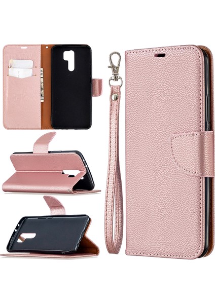 Xiaomi Redmi Için Cüzdan Kapağı ile Litchi Cilt Şık Deri 9-Rose Altın (Yurt Dışından)