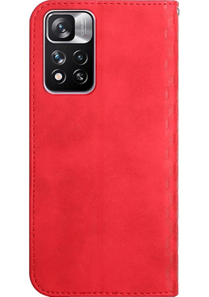 Otomatik Emilen Manyetik Kapanış Eşkenar Desen Kasası Cilt Şok Geçirmez Deri Telefon Kapağı Xiaomi Redmi Note 11 Pro 5g (Çin) (Mediatek)/redmi Note 11 Pro+ 5g-Red (Yurt Dışından)