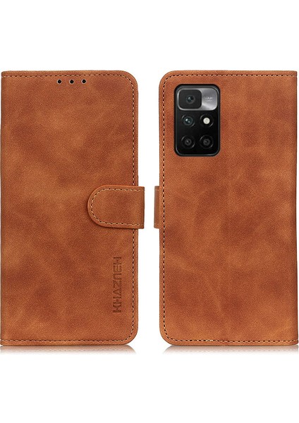 Khazneh Vintage Style Deri Cüzdanı Xiaomi Redmi Için Stand Tasarımı ile Telefon Koruma Kılıfı 10 4g (2021) -Brown (Yurt Dışından)