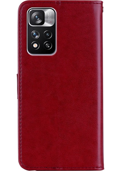 Rhinestone Dekor Baykuş Çiçeği Baskı Pu Deri+ Tpu Telefon Kasası Kapak Xiaomi Için Stant Cüzdanı Not 11 Pro 5g (Çin) (Mediatek)/11 Pro+ 5g-Kırmızı (Yurt Dışından) fırsatları