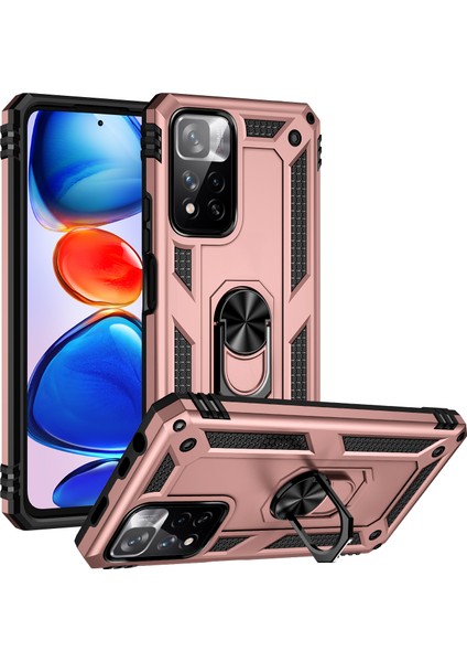 Damla Geçirmez Anti-Çizik Sert Pc Yumuşak Tpu Cep Telefon Kılıfı ile Xiaomi Redmi Için Ring Kickstand Note 11 Pro 5g (Çin) (Mediatek)/note 11 Pro+ 5g-Rose Gold (Yurt Dışından)