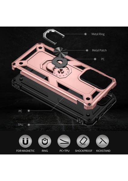 Damla Geçirmez Anti-Çizik Sert Pc Yumuşak Tpu Cep Telefon Kılıfı ile Xiaomi Redmi Için Ring Kickstand Note 11 Pro 5g (Çin) (Mediatek)/note 11 Pro+ 5g-Rose Gold (Yurt Dışından) fiyatları