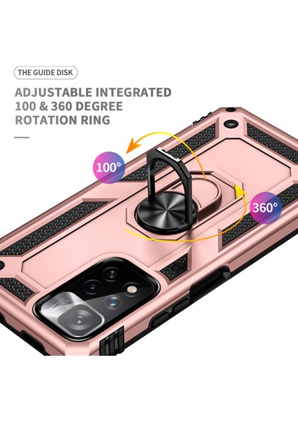 Damla Geçirmez Anti-Çizik Sert Pc Yumuşak Tpu Cep Telefon Kılıfı ile Xiaomi Redmi Için Ring Kickstand Note 11 Pro 5g (Çin) (Mediatek)/note 11 Pro+ 5g-Rose Gold (Yurt Dışından) modelleri