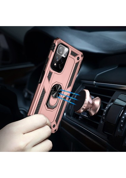 Damla Geçirmez Anti-Çizik Sert Pc Yumuşak Tpu Cep Telefon Kılıfı ile Xiaomi Redmi Için Ring Kickstand Note 11 Pro 5g (Çin) (Mediatek)/note 11 Pro+ 5g-Rose Gold (Yurt Dışından) fırsatları