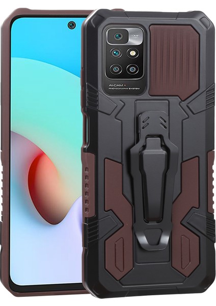 Pc+Tpu Telefon Koruyucu Kılıf Xiaomi Redmi Için Dahili Manyetik Absorbed Metal Plaka Arka Klip Kickstand Tasarım Hibrit Kapak ile Not 11 4g (Mediatek)/redmi 10 4g ()/redmi 10 4g-Coffee (Yurt Dışından)