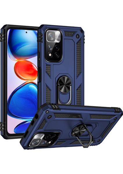 Damla Geçirmez Anti Çizelge Sert Pc Yumuşak Tpu Cep Telefon Kılıfı Xiaomi Redmi Için Ring Kickstand ile Note 11 Pro 5g (Çin) (Mediatek)/note 11 Pro+ 5g-Mavi (Yurt Dışından)