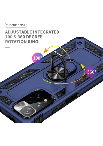 Damla Geçirmez Anti Çizelge Sert Pc Yumuşak Tpu Cep Telefon Kılıfı Xiaomi Redmi Için Ring Kickstand ile Note 11 Pro 5g (Çin) (Mediatek)/note 11 Pro+ 5g-Mavi (Yurt Dışından) modelleri