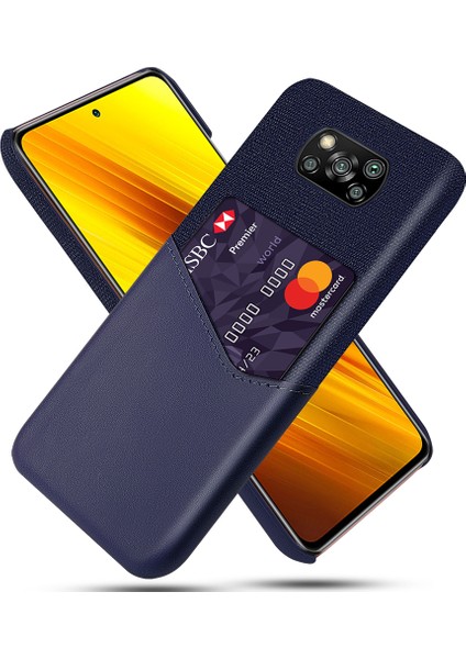 Kart Tutucu Kumaş+Pu Deri Kaplamalı Pc Xiaomi Poco X3 Nfc/poco X3- Mavi (Yurt Dışından)